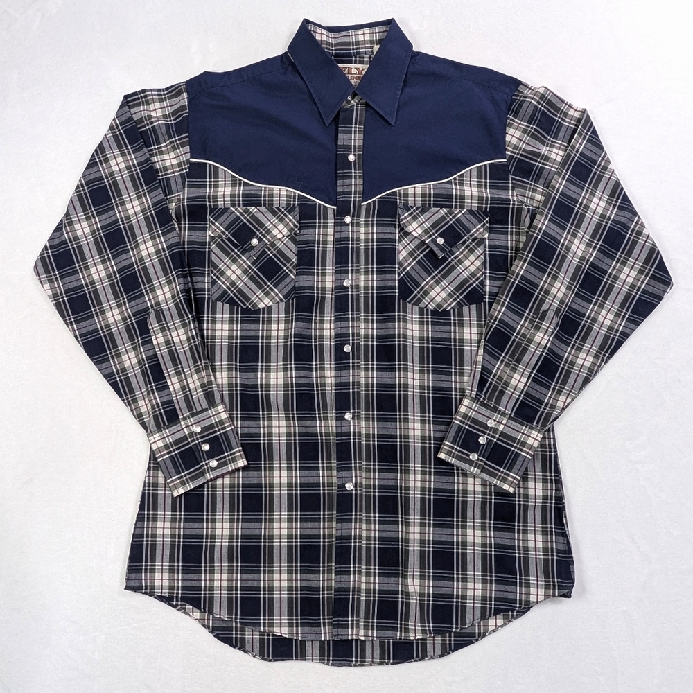Vtg Ely Cattleman Blue Plaid Western Pearl Snap Shirt | Retro Cowboy | Medium‎